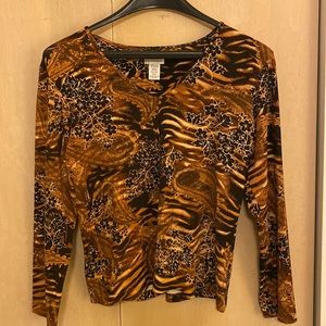 Chicos Size 0 Rayon/Spandex 3/4 sleeve Vneck Tee